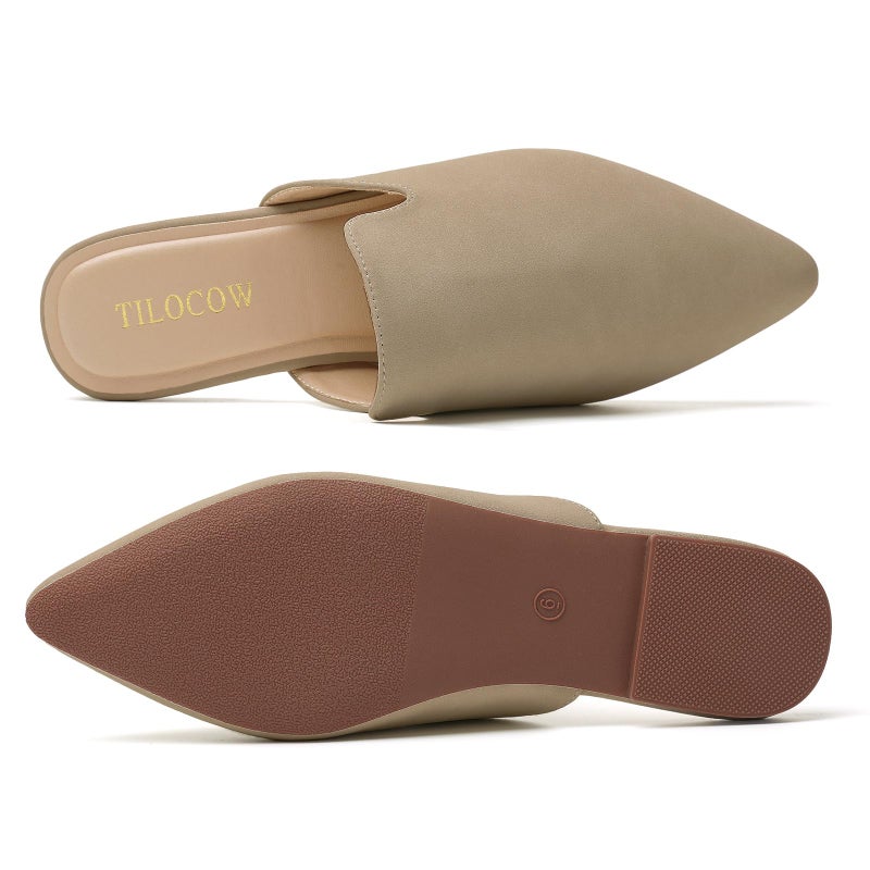 Tilocow Mules for Women Flats Pointed Toe Slip On Backless Loafers Flat Mule Business Casual Shoes Slides - Image 4